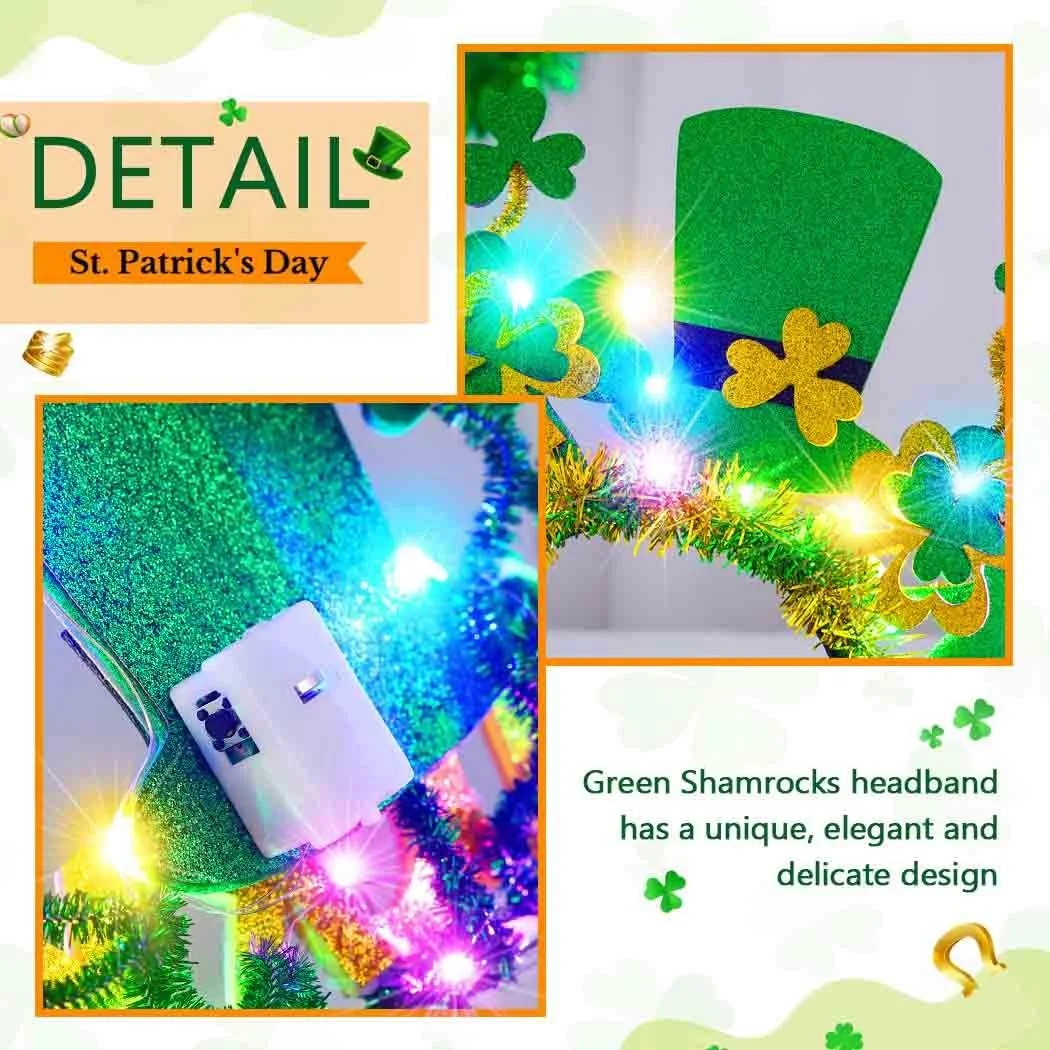 Обруч для волосся Св. Патрика Luminous LED Зелений конюшина для жінок, фото №3 Обруч для волосся Св. Патрика Luminous LED Зелений конюшина для жінок, фото №3