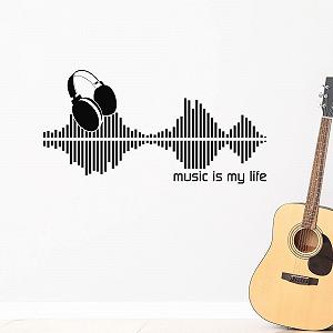 Наклейка на стіну 072 Music is My Life Equalizer 59 x 30 см Світло-сіра - Фото 1