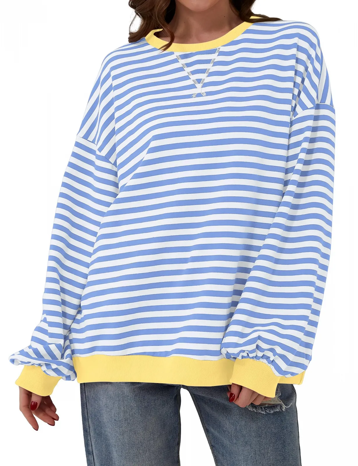 Женская рубашка TERIVEEK Oversized в полоску, колор-блок, с длинными рукавами, круглым вырезом, повседневная, свободного кроя в стиле Y2K, фото №2 Женская рубашка TERIVEEK Oversized в полоску, колор-блок, с длинными рукавами, круглым вырезом, повседневная, свободного кроя в стиле Y2K, фото №2