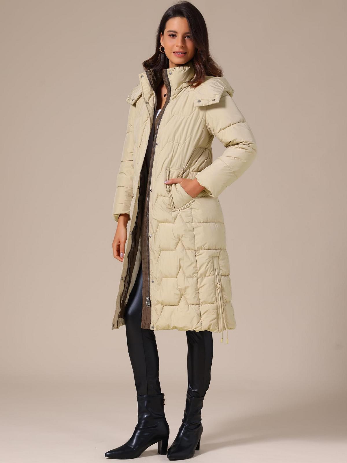 Пуховик Allegra K Зимний Длинный Капюшон Молния Куртка Верхняя одежда, фото №2