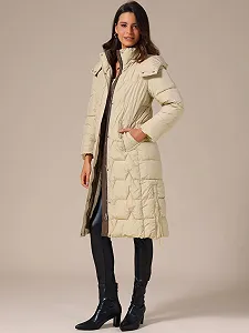 Пуховик Allegra K Зимовий Довгий Капюшон Блискавка Куртка Верхній одяг synthetic.ua - Фото 1