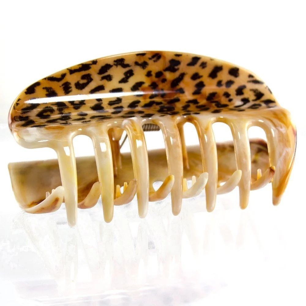 Краб для волосся Welovebeads Великий 10 см Бурштиновий з леопардовим принтом, фото №1