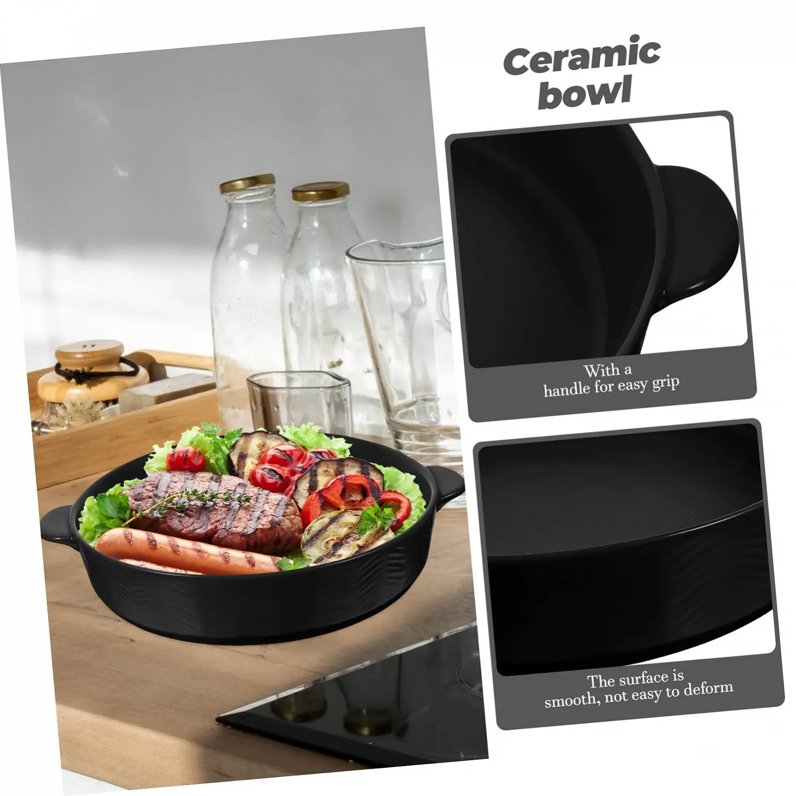 Форма для запекания TIDTALEO Керамическая круглая с двойной ручкой черная, фото №6 Форма для запекания TIDTALEO Керамическая круглая с двойной ручкой черная, фото №6