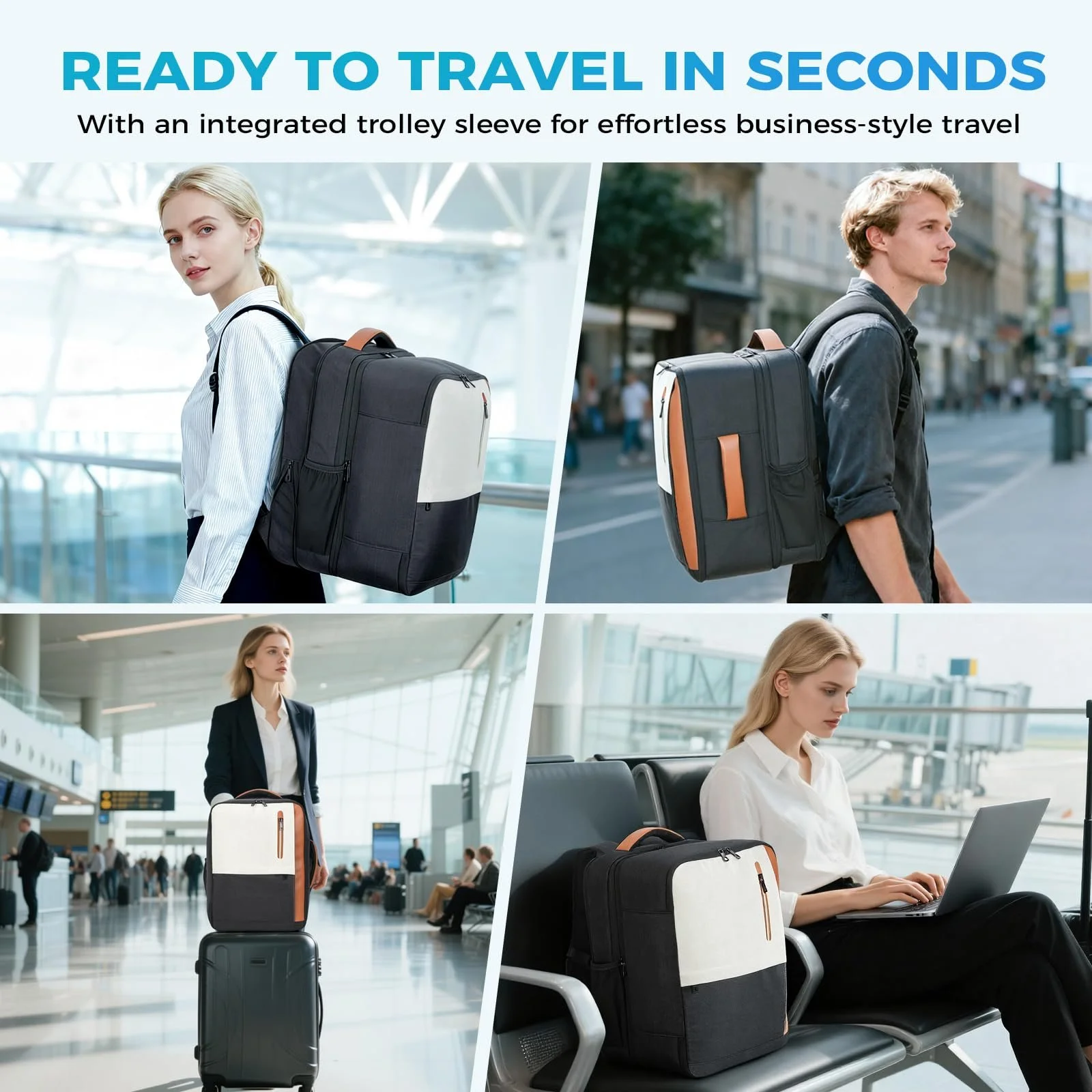 Рюкзак для ноутбука 2-в-1 Lekespring Hand Luggage 17.3 дюймів Розширюваний Бежевий, фото №8 Рюкзак для ноутбука 2-в-1 Lekespring Hand Luggage 17.3 дюймів Розширюваний Бежевий, фото №8