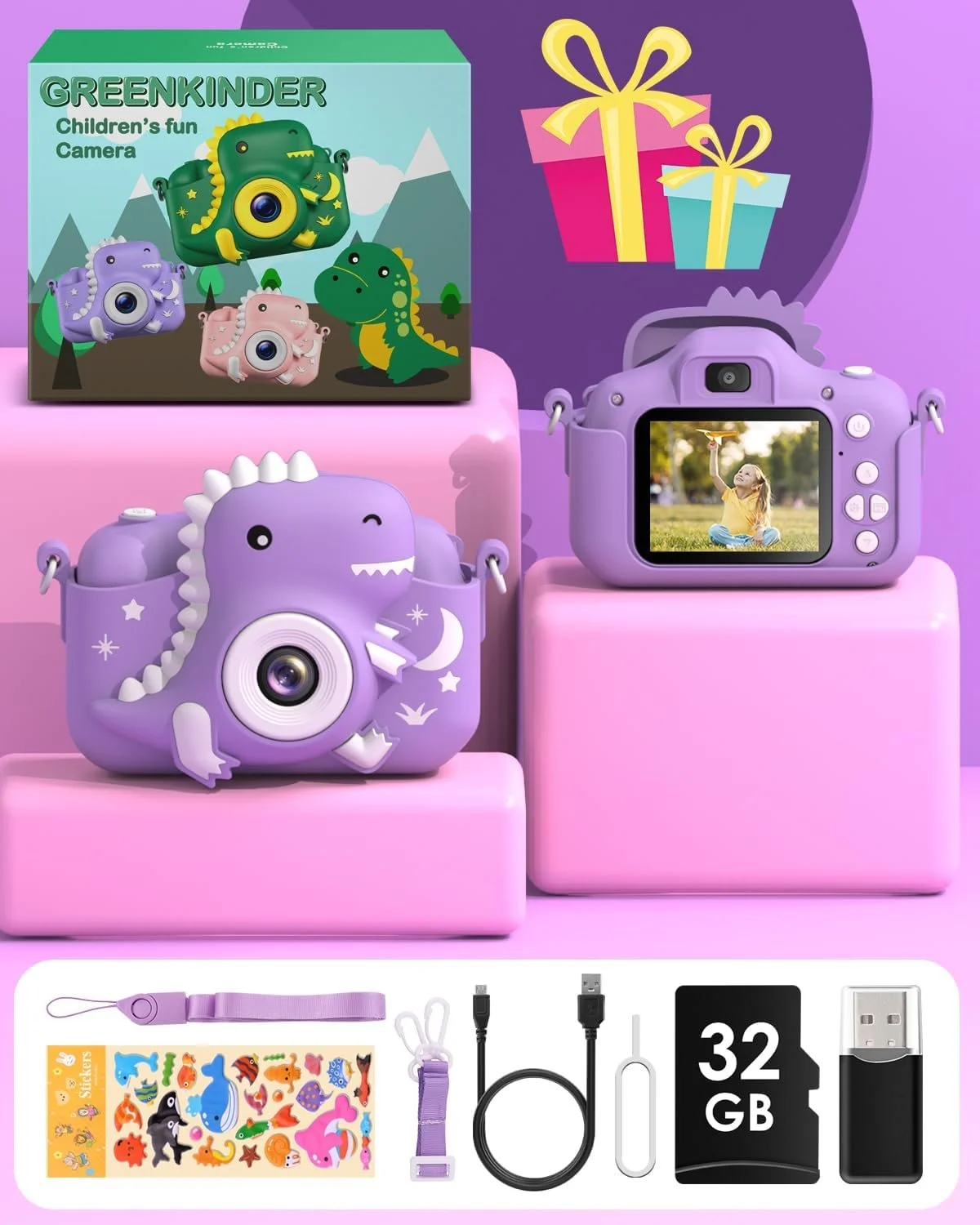 Дитячий фотоапарат GREENKINDER / 2" / 20 MP / Full HD / 32GB SD Card / Фіолетовий, фото №7