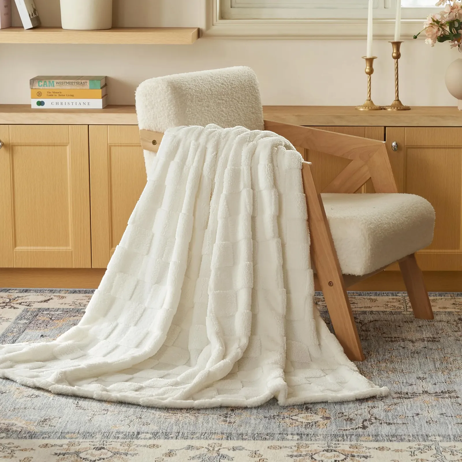 Покривало Joiedomi Полуторна М'яка Білий в Клітинку 152 x 203 см, фото №3