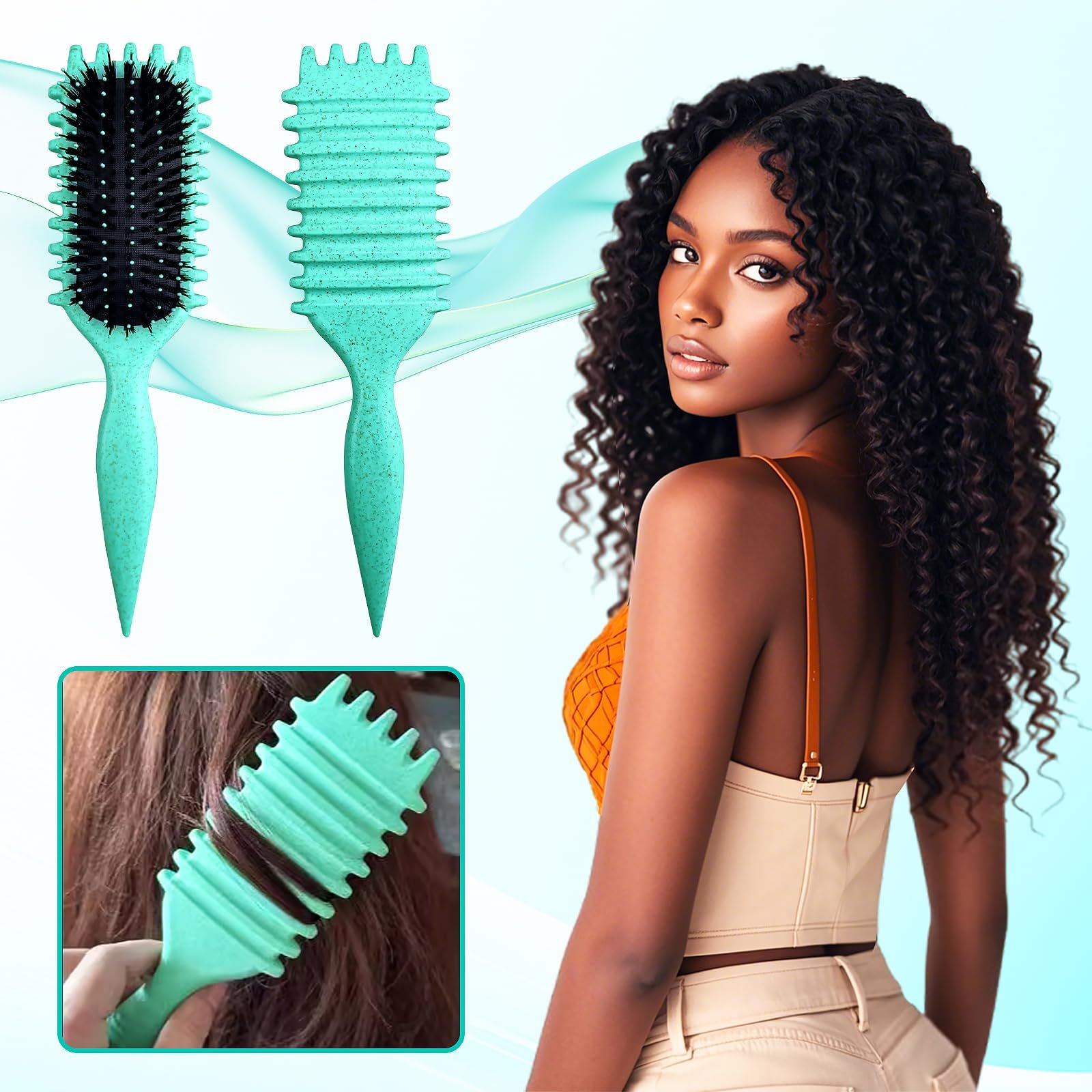 Щітка для кучерявого волосся Candy Brush Series 2024 з щетиною кабана для розчісування та надання форми, зменшує витягування та розділення завитків, для чітких локонів, зелена, фото №6