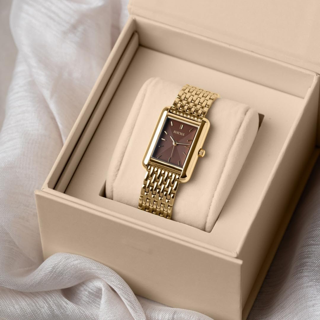 Женские часы BURKER Olivia Квадратные Золотой Коричневый, фото №6 Женские часы BURKER Olivia Квадратные Золотой Коричневый, фото №6