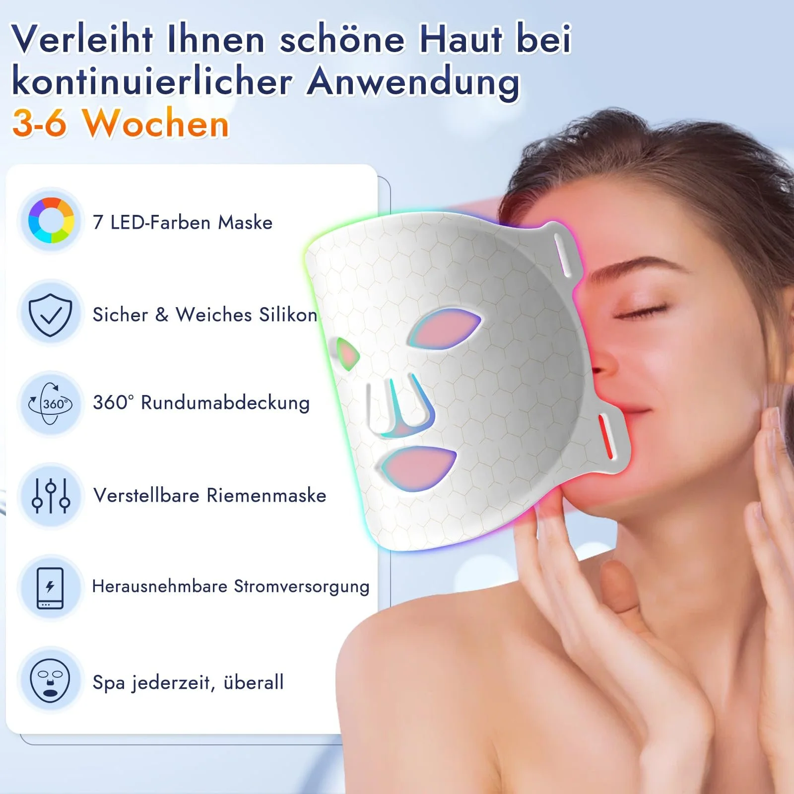 Маска Світлодіодна для обличчя 7-колірна з 270 світлодіодами White, фото №3