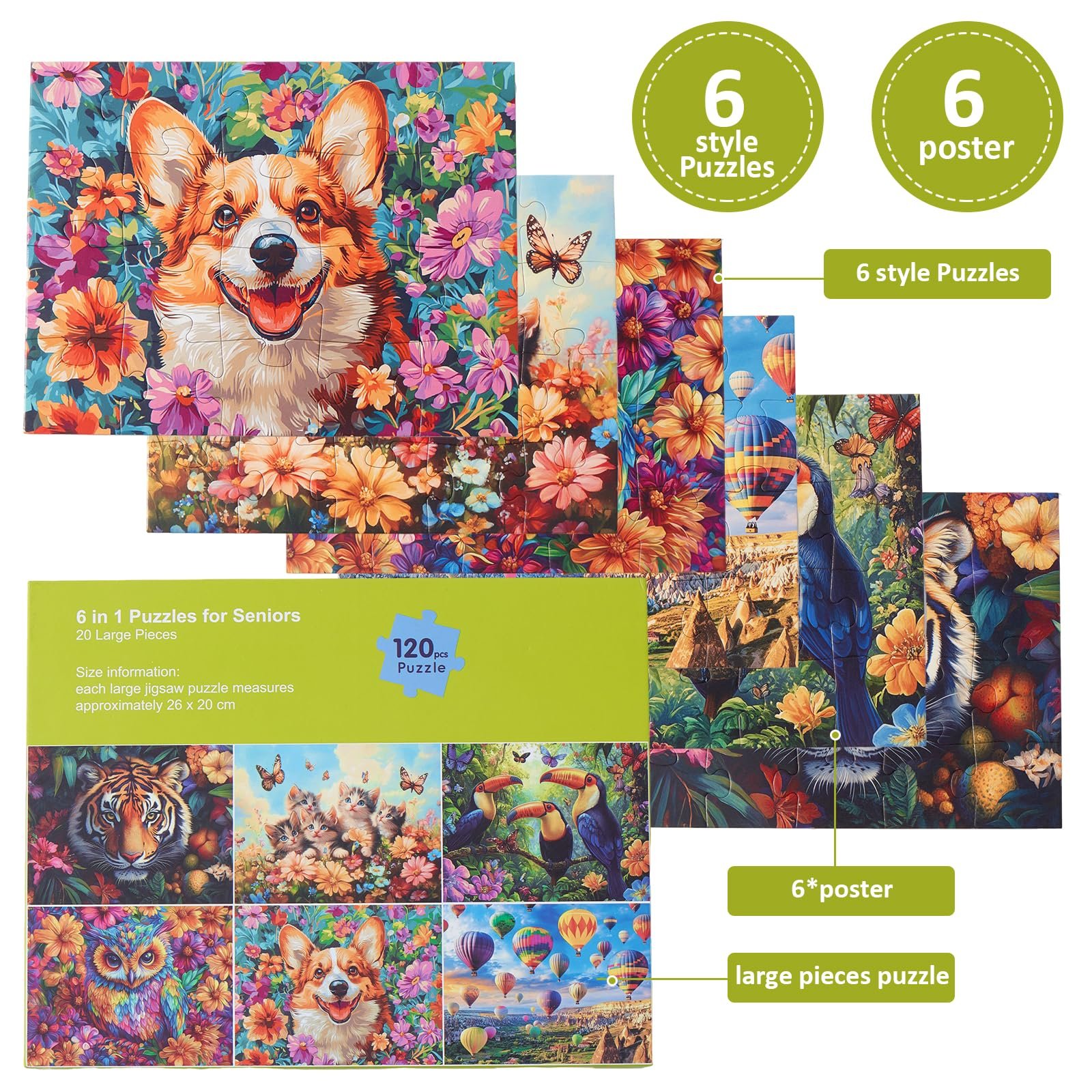 Набор пазлов 6 штук по 20 больших элементов Разноцветный, фото №3