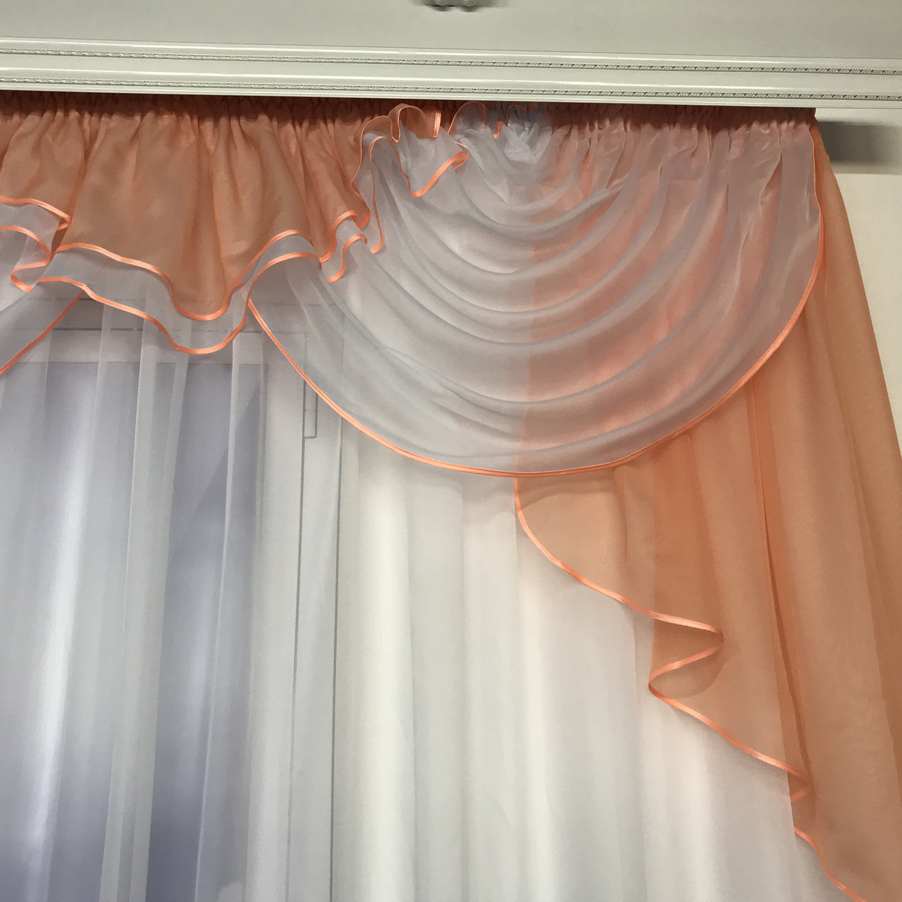 Готовий ламбрекен легкий із шифону ALBO 300x120 cm Персиковий (L-K3-30), фото №8