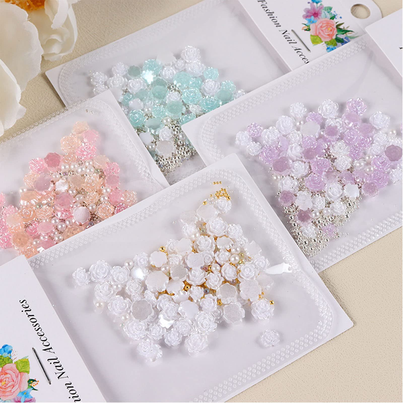 Украшения для ногтей Цветы розы 50 шт с жемчугом, подвески для наращивания акриловых ногтей, свадебного маникюра, фото №7