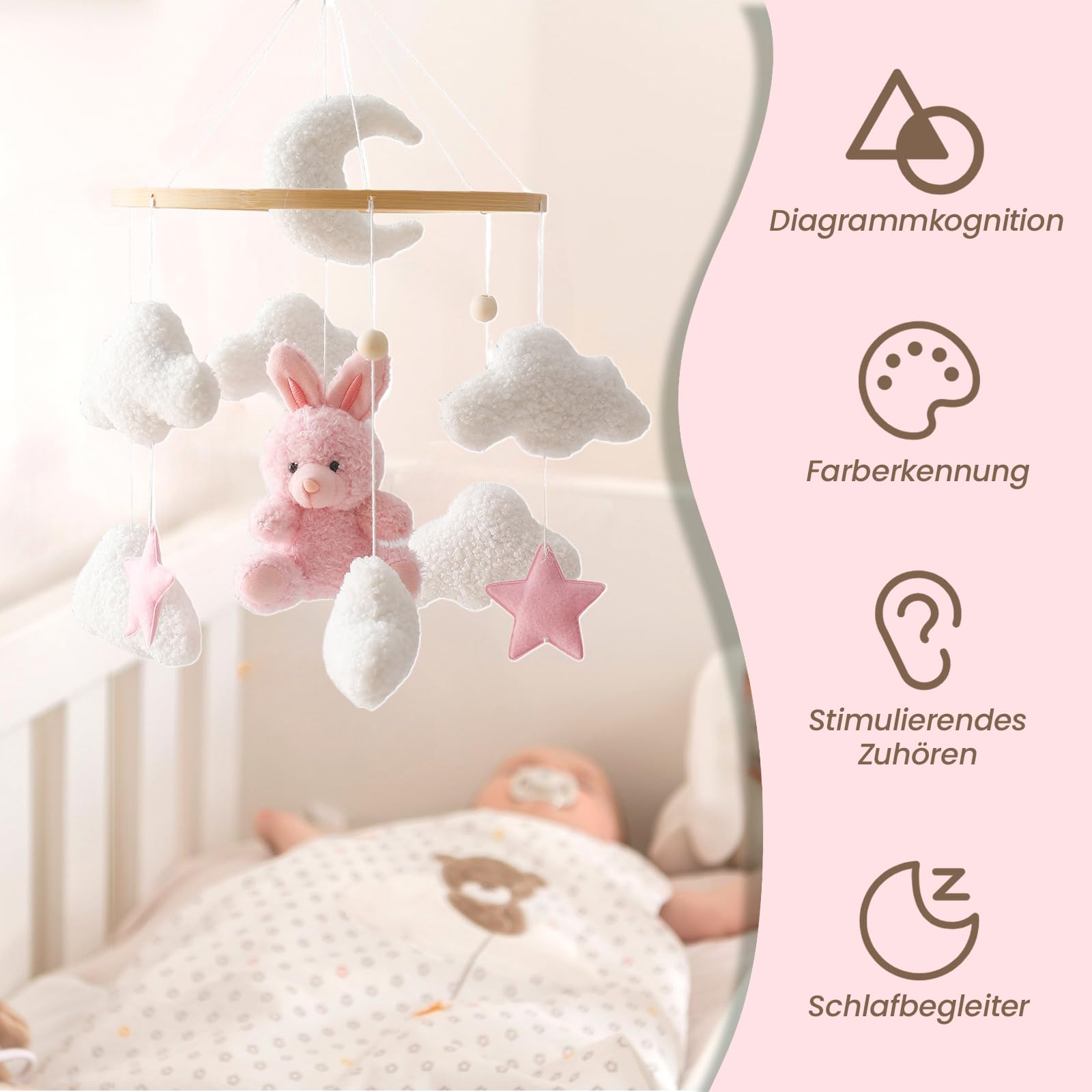 Мобиль Baby Bed Bell Moon Clouds Rabbit Baby Bed Bell (розовый), фото №4