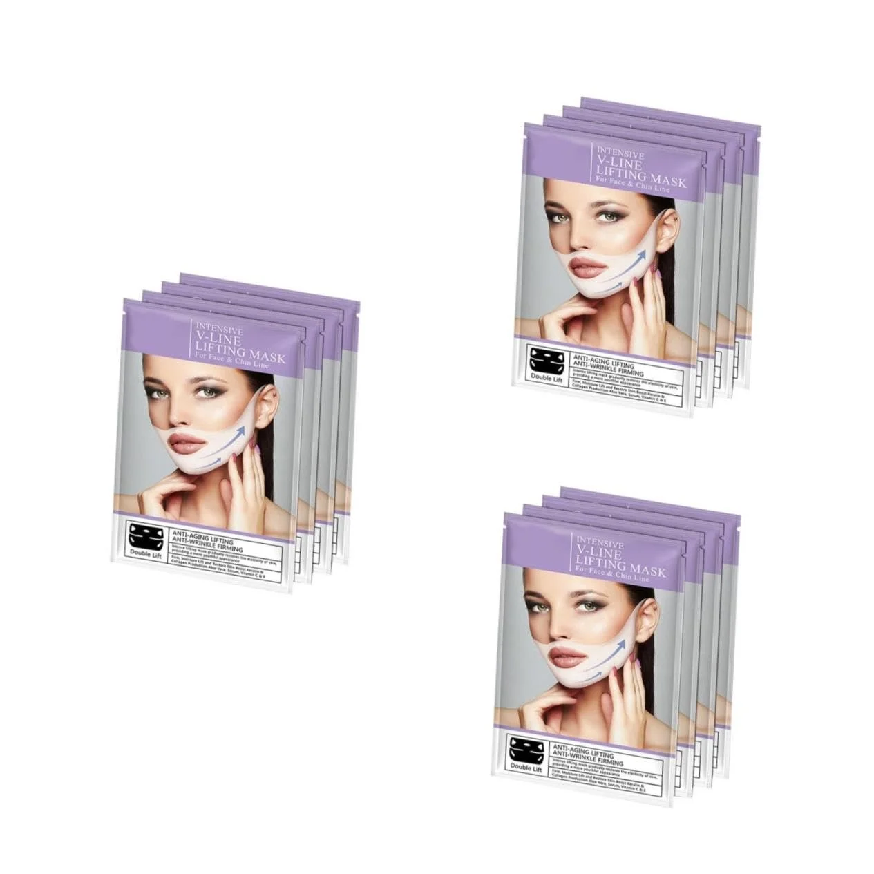 Маска для лица CALLARON Набор 12 штук с двойными ушными крючками, для подтяжки, укрепления и увлажнения, чтобы уменьшить двойной подбородок и улучшить эластичность кожи, фото №1