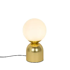 Настільна лампа Qazqa Hotel Chic Pallon Trend I Сферична Сталева куля LED E27 Золота Латунь з опаловим склом - Фото 1