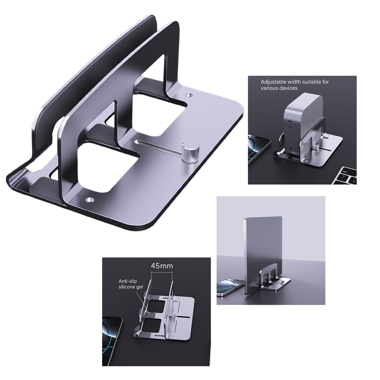 Вертикальная Подставка для Ноутбука с Регулировкой Ширины 14 мм - 50 мм, Алюминиевая, для Дома и Офиса, фото №2