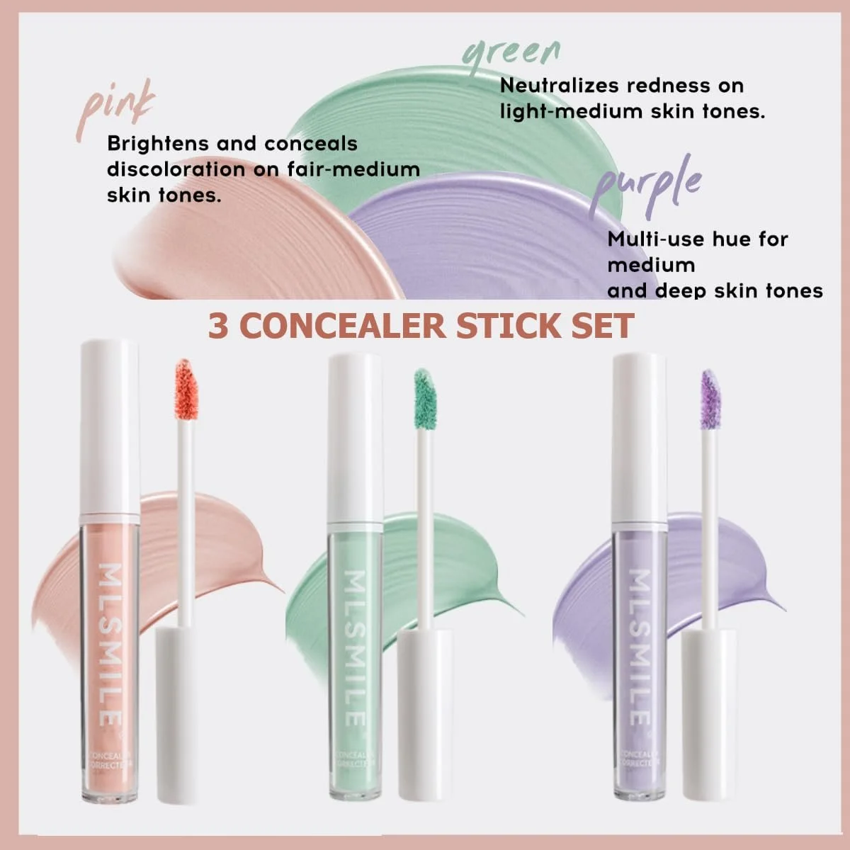 Коректор KARLOR Набір стіків 3 шт. Зелений Рожевий Фіолетовий Коректор для очей, фото №2