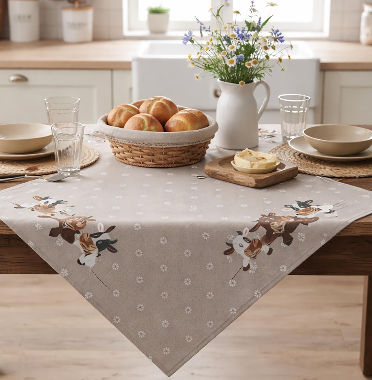 Скатертина KAMACA Funny Cows 85 x 85 см Ecru Brown Washable Durable, фото №3