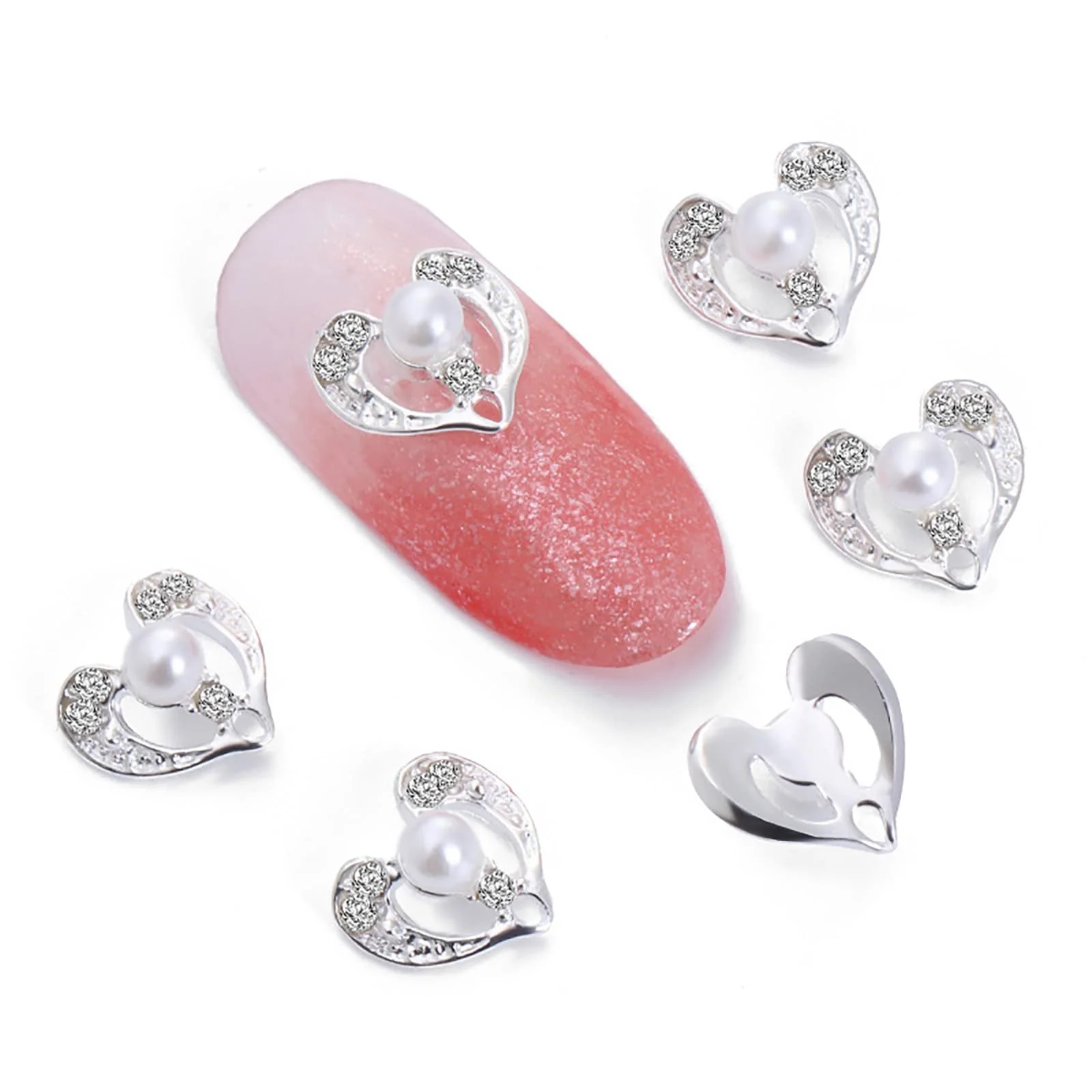 Аксессуары для дизайна ногтей Стразы 3D Блестки Стразы для ногтей Бусины Сплав 10шт Бусины Кристалл Сердце Любви Серебро, фото №1