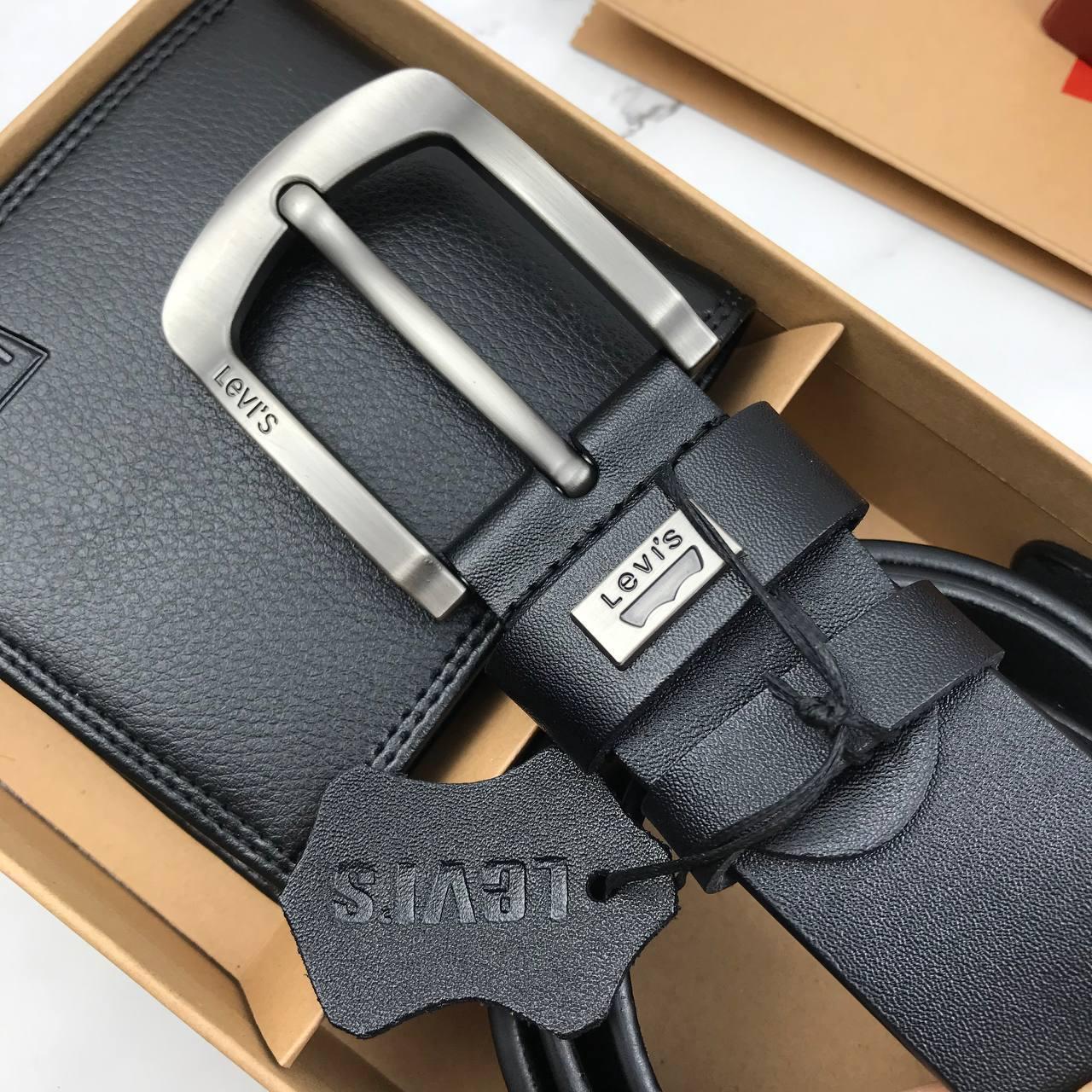 Подарочный набор для мужчины Levis мужской кожаный ремень и кошелек из натуральной кожи в подарочной коробке, фото №5