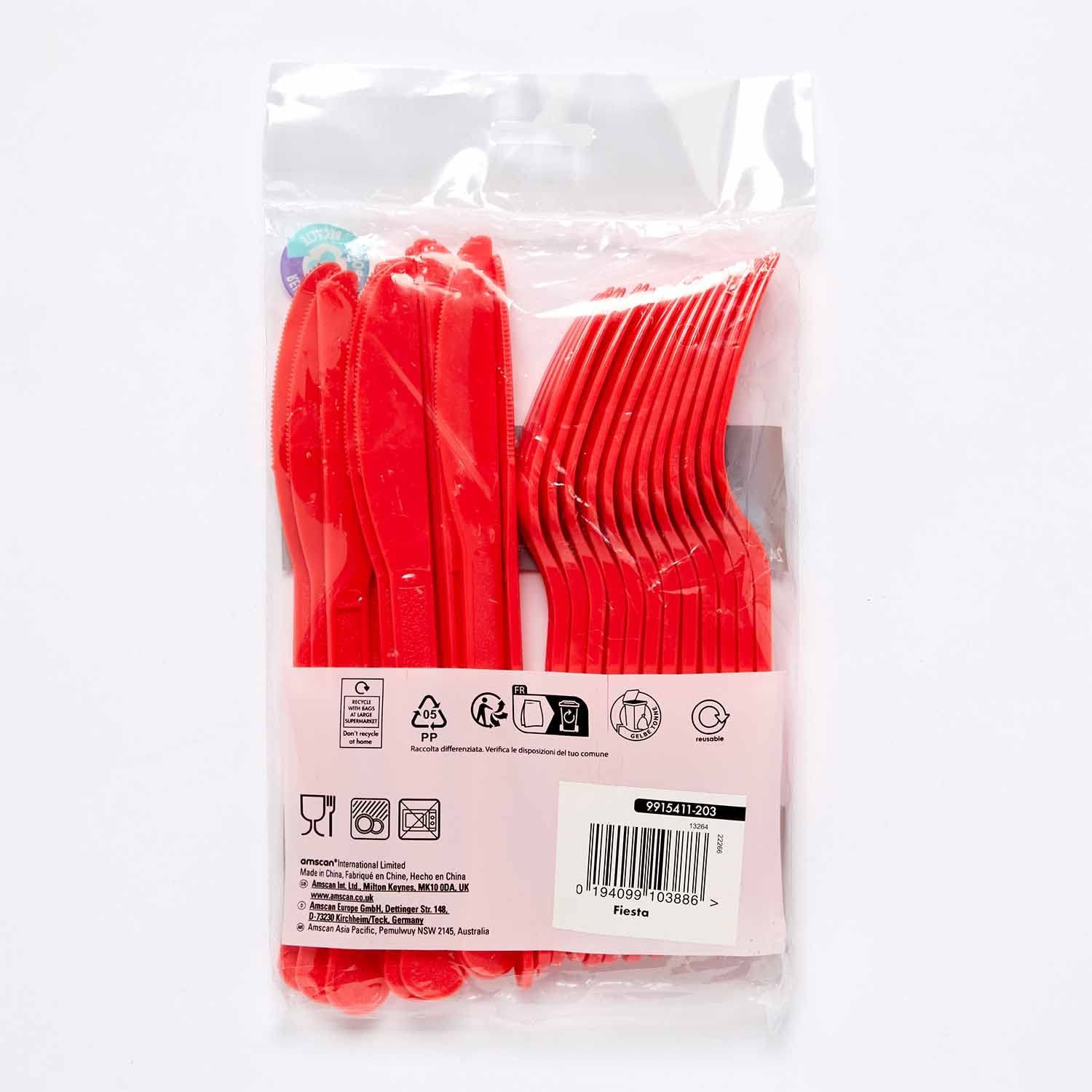 Набір столових приборів Amscan Fiesta Red багаторазового використання, можна мити в посудомийній машині, 24 шт., фото №2 Набір столових приборів Amscan Fiesta Red багаторазового використання, можна мити в посудомийній машині, 24 шт., фото №2