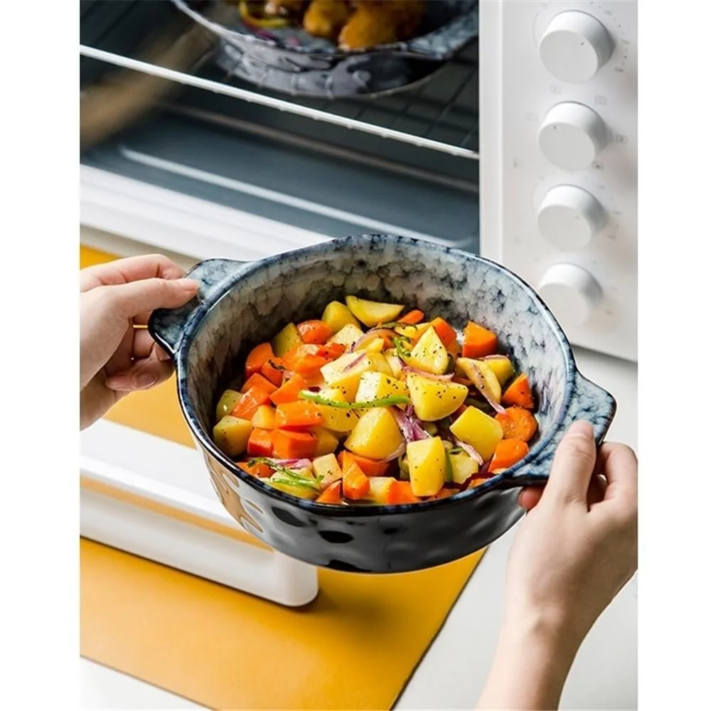 Керамическая форма для запекания 1000 мл 9,5 дюйма круглая фарфоровая глубокая с ручками, фото №4