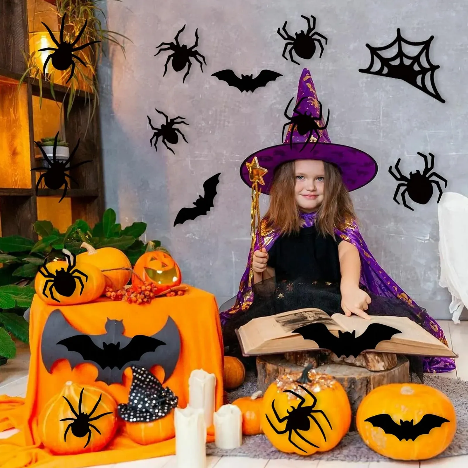 Наклейки на стіну LED Хелловін Кажани та павуки 3D 18 шт. (B), фото №3 Наклейки на стіну LED Хелловін Кажани та павуки 3D 18 шт. (B), фото №3