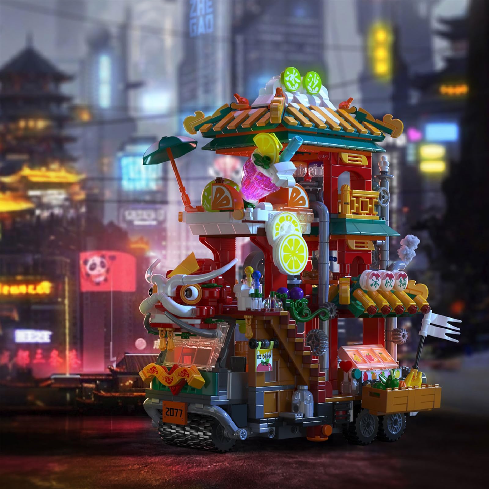 Блоки Hallisun City Ice Drink Shop Truck Mini Stone Street Landscape Creative Architecture Educational Toy, фото №8
