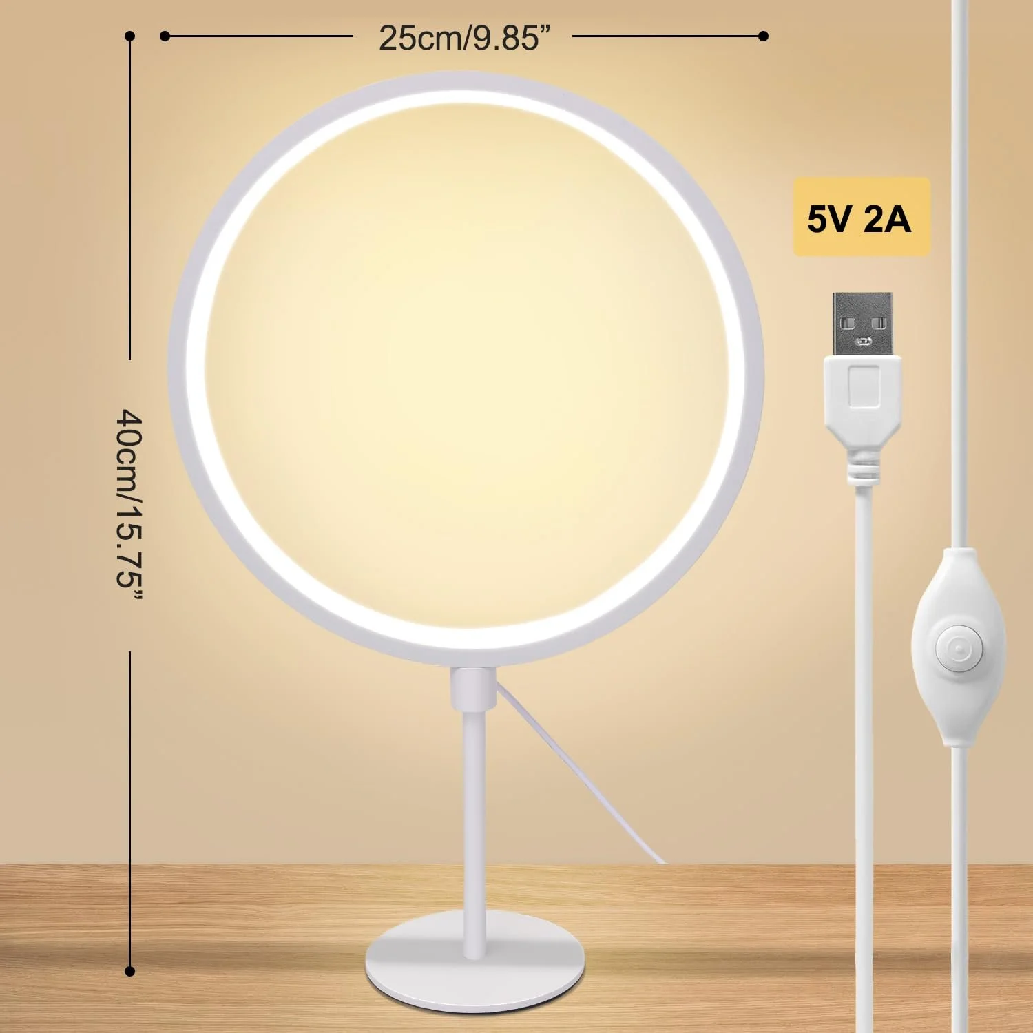 Настільна лампа Metal Circle USB 5В 2А димована сучасний мінімалізм тепле світло 25 см Білий, фото №2