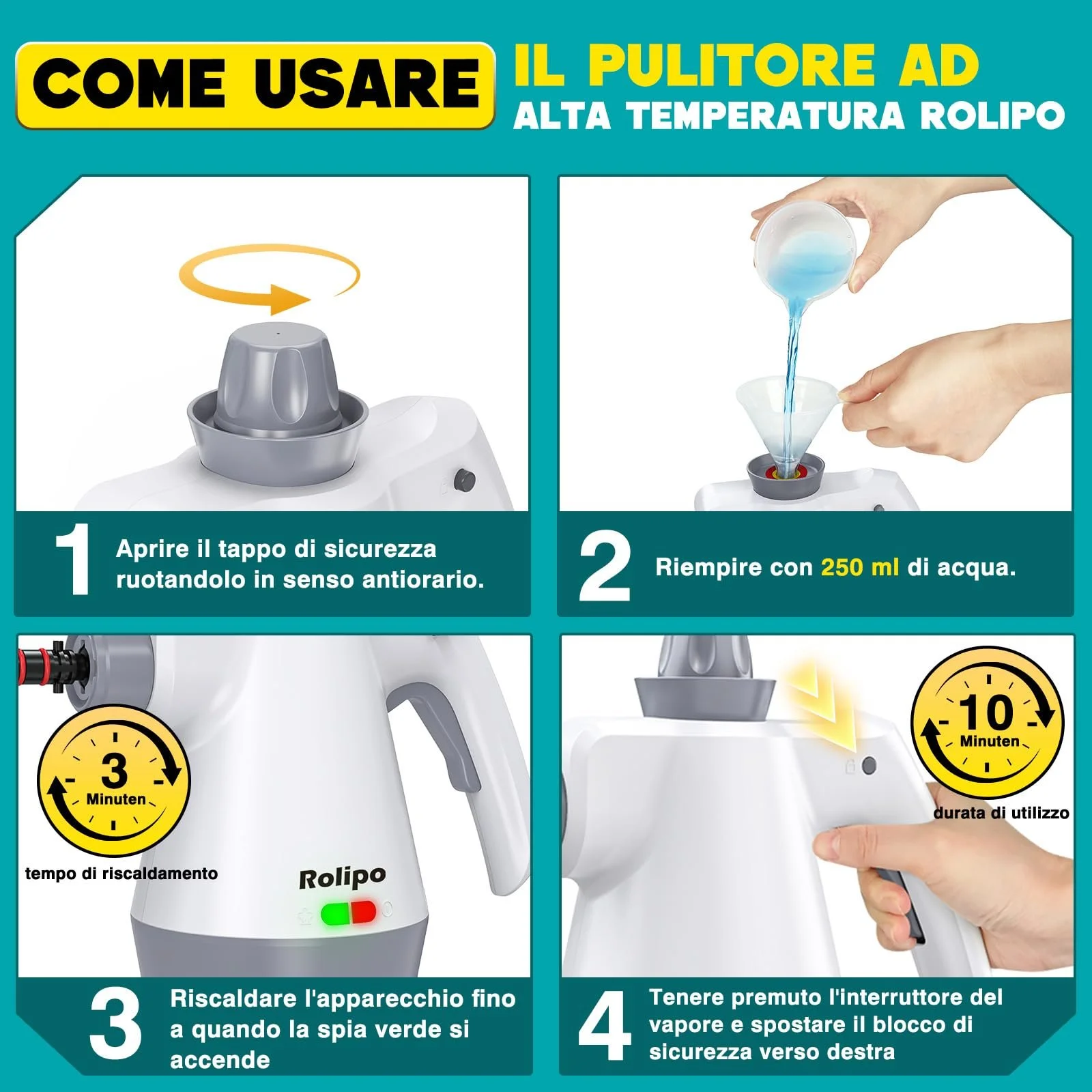 Портативний пароочисник Rolipo 12 аксесуарів, фото №9