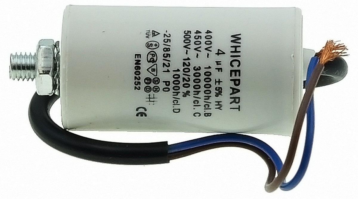 Рабочий конденсатор Whicepart 4мкф 450V провода D34 H64 арт.кон050, фото №1