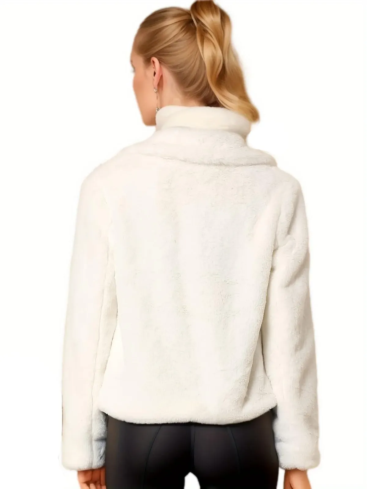 Женская теплая зимняя куртка из искусственного меха, укороченная, с лацканами, пушистая, фото №3 Женская теплая зимняя куртка из искусственного меха, укороченная, с лацканами, пушистая, фото №3