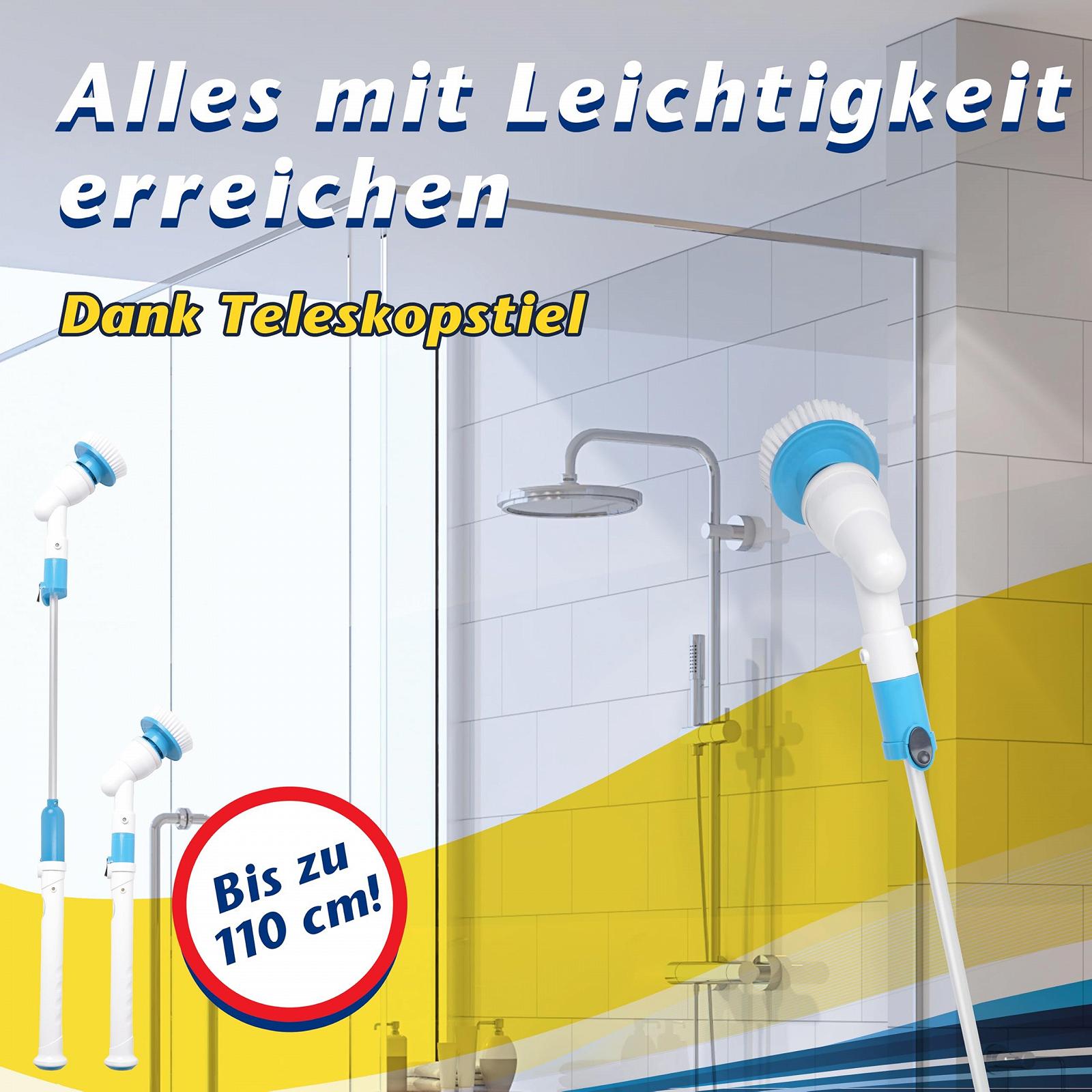 Электрическая щетка для чистки Cleanrite Turbo Scrubber аккумуляторная с телескопической ручкой 110 см и 3 насадками, фото №2