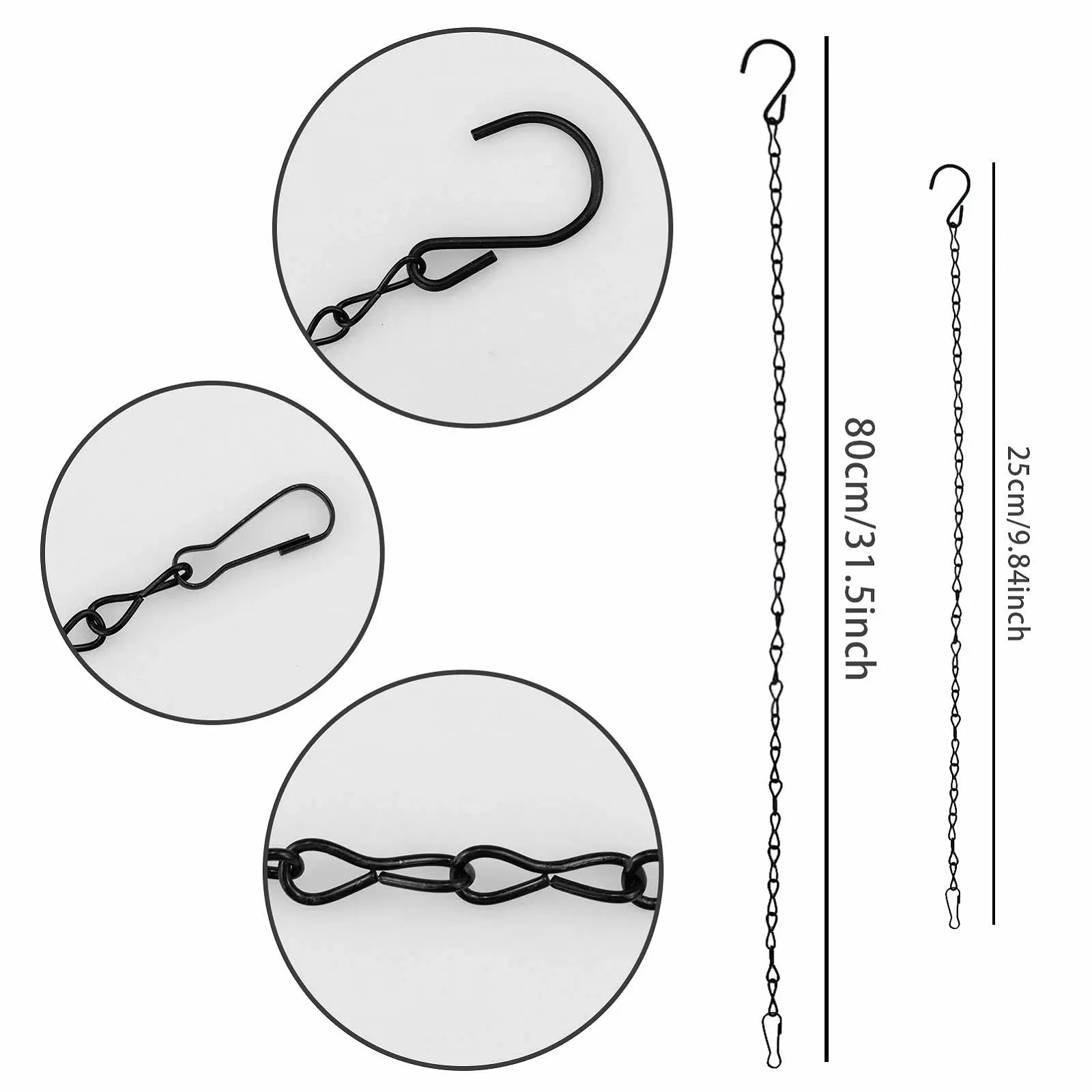 Цепи для подвесных корзин SZCXDKJ набор 8 штук металл 25 см и 80 см Черный, фото №6