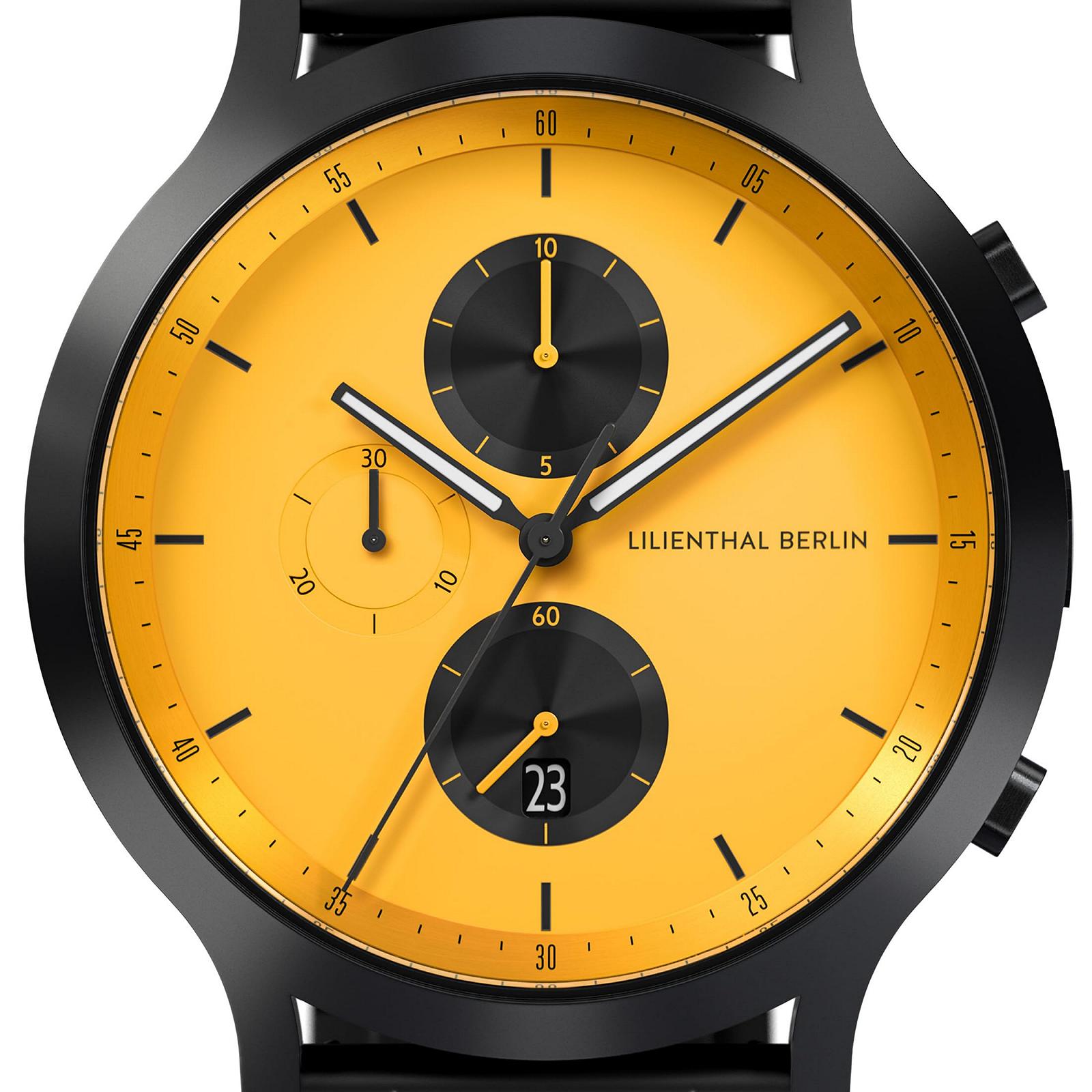 Годинник Lilienthal Berlin Chronograph Line 2 з хірургічної сталі 42,5 мм Чорний/Жовтий, фото №4