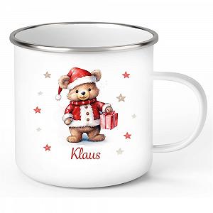 Кружка Емальована/Керамічна Дитяча з Іменем на Вибір Різдвяний Ведмедик Зірки - Фото 1
