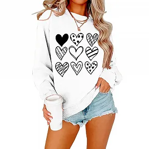 Женский свитшот MLZHAN С принтом сердца, весенне-осенний, с круглым вырезом, длинными рукавами, повседневный - Фото 1