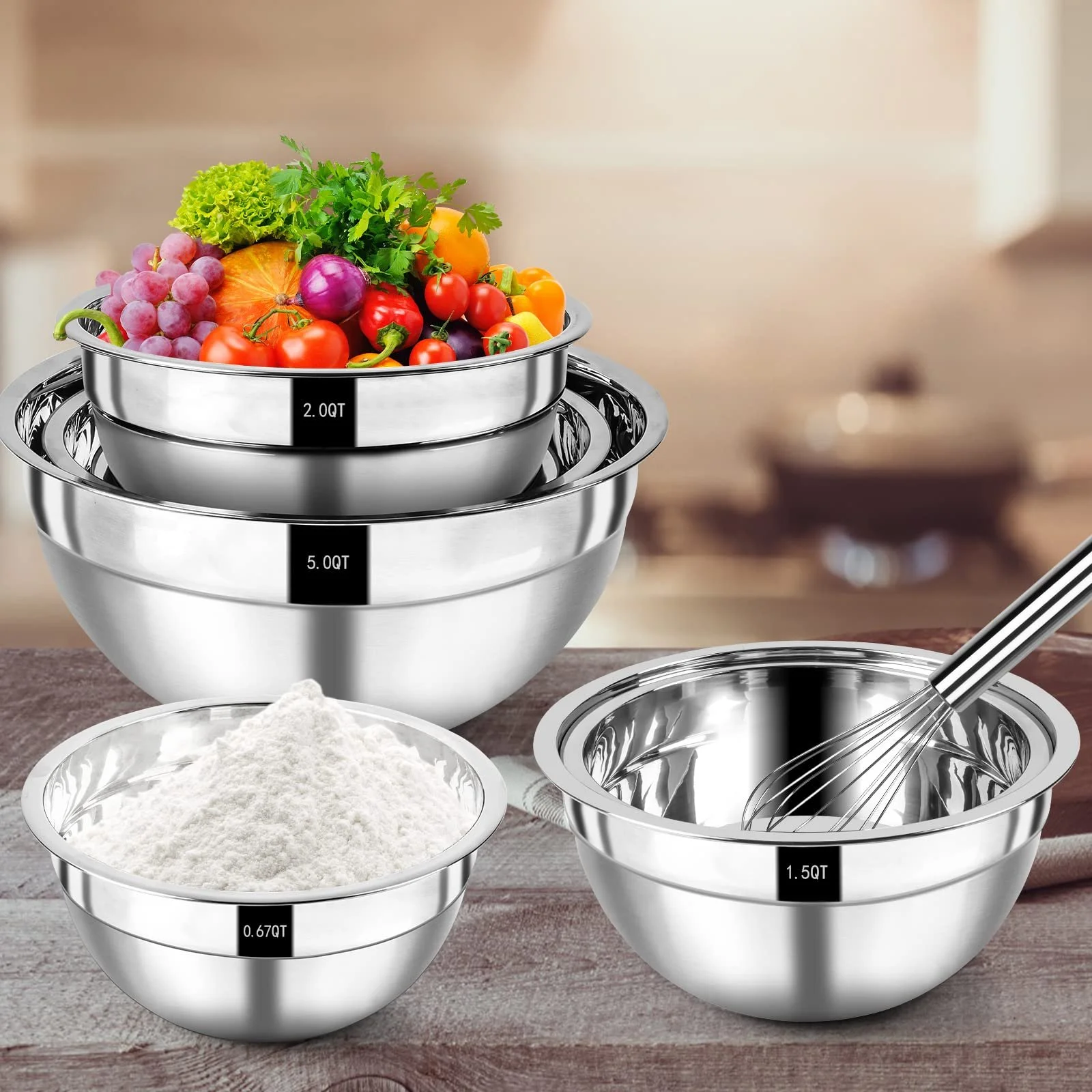 Набор мисок для смешивания Wildone 7 предметов Stainless Steel с крышками, фото №7