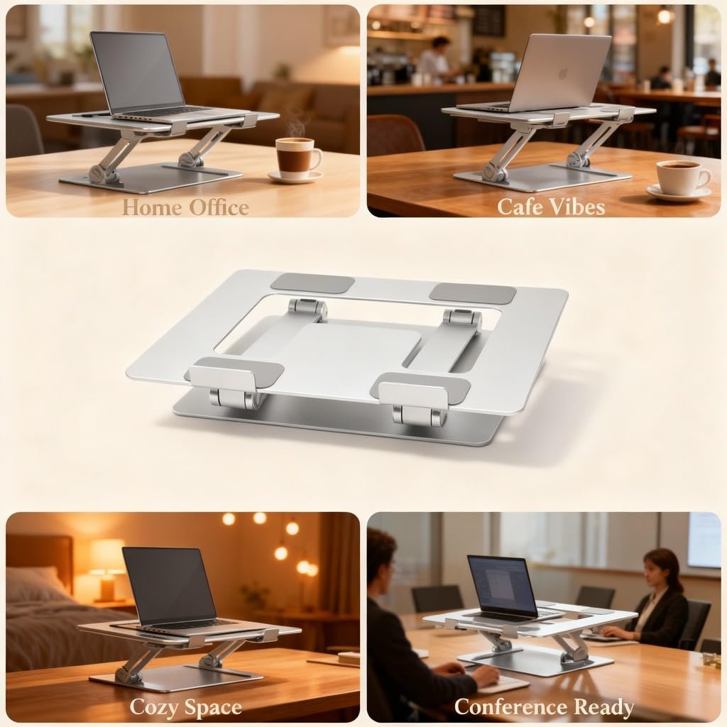 Подставка для ноутбука алюминиевая, складная портативная 15,9 дюймов, эргономичная регулируемая по высоте, теплоотвод для эффективного охлаждения, нескользящая, фото №6