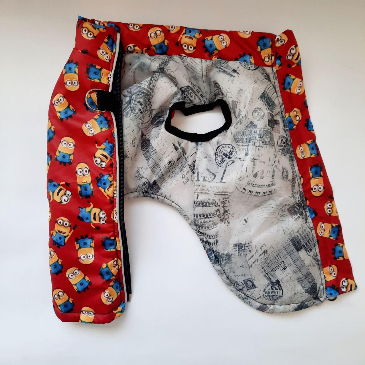 Одежда для собаки жилет утепленный на молнии со светоотражающей лентой бордовый Миньоны 29, фото №2 Одежда для собаки жилет утепленный на молнии со светоотражающей лентой бордовый Миньоны 29, фото №2