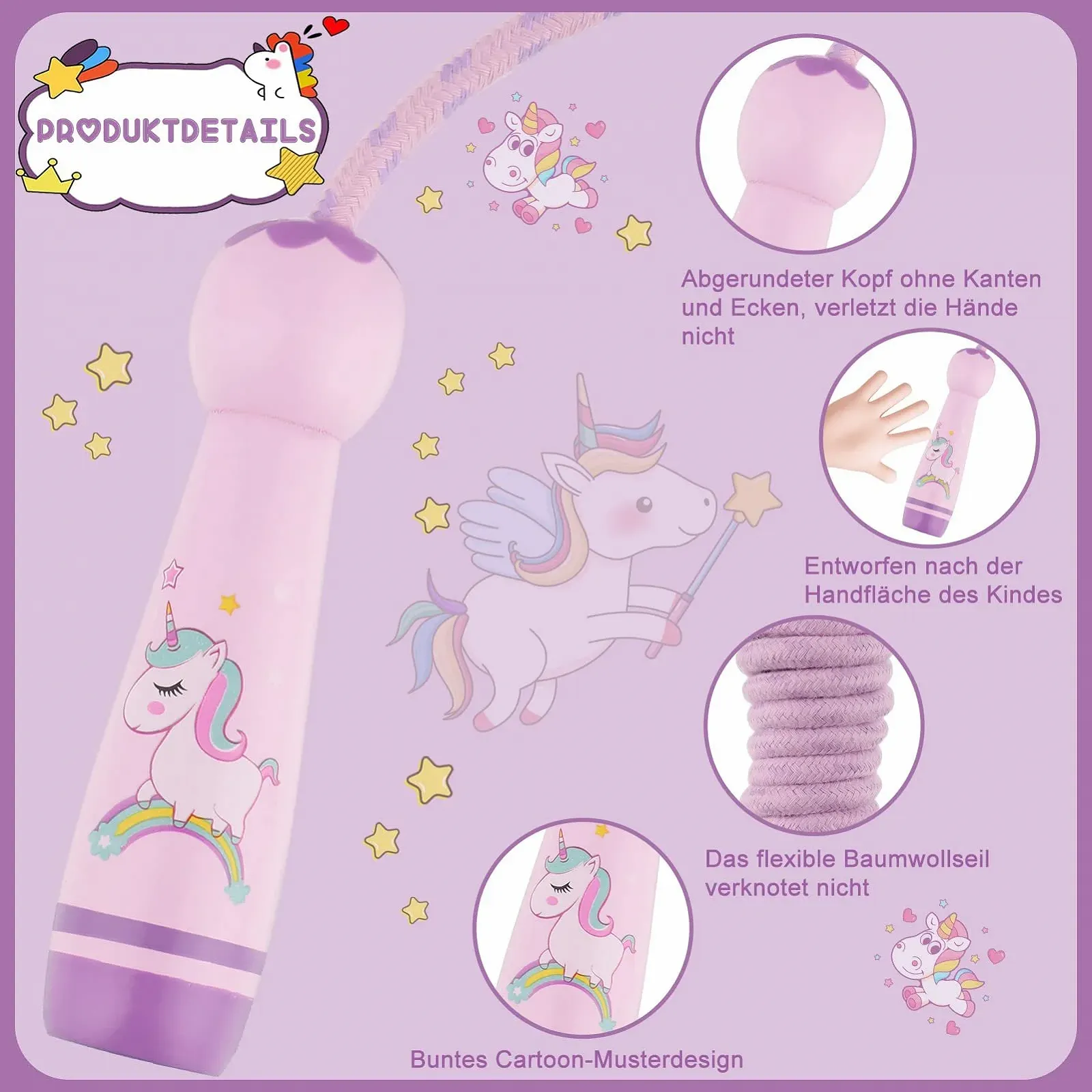 Скакалка детская Unicorn регулируемая с деревянными ручками 3 м, фото №2