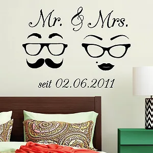 Купити Наклейка на стіну Mr & Mrs Вуса окуляри та дата Лофт Весільний подарунок 54 кольори 3 розміри - Фото 1 Наклейка на стіну Mr & Mrs Вуса окуляри та дата Лофт Весільний подарунок 54 кольори 3 розміри - Фото 1