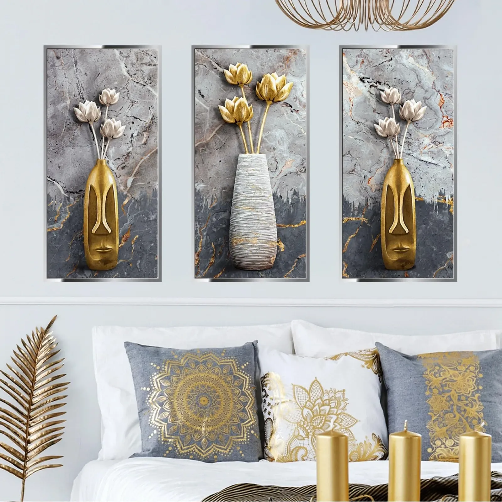 Наклейки на стіну Flowers 3D Golden Vases (3 шт.), фото №4