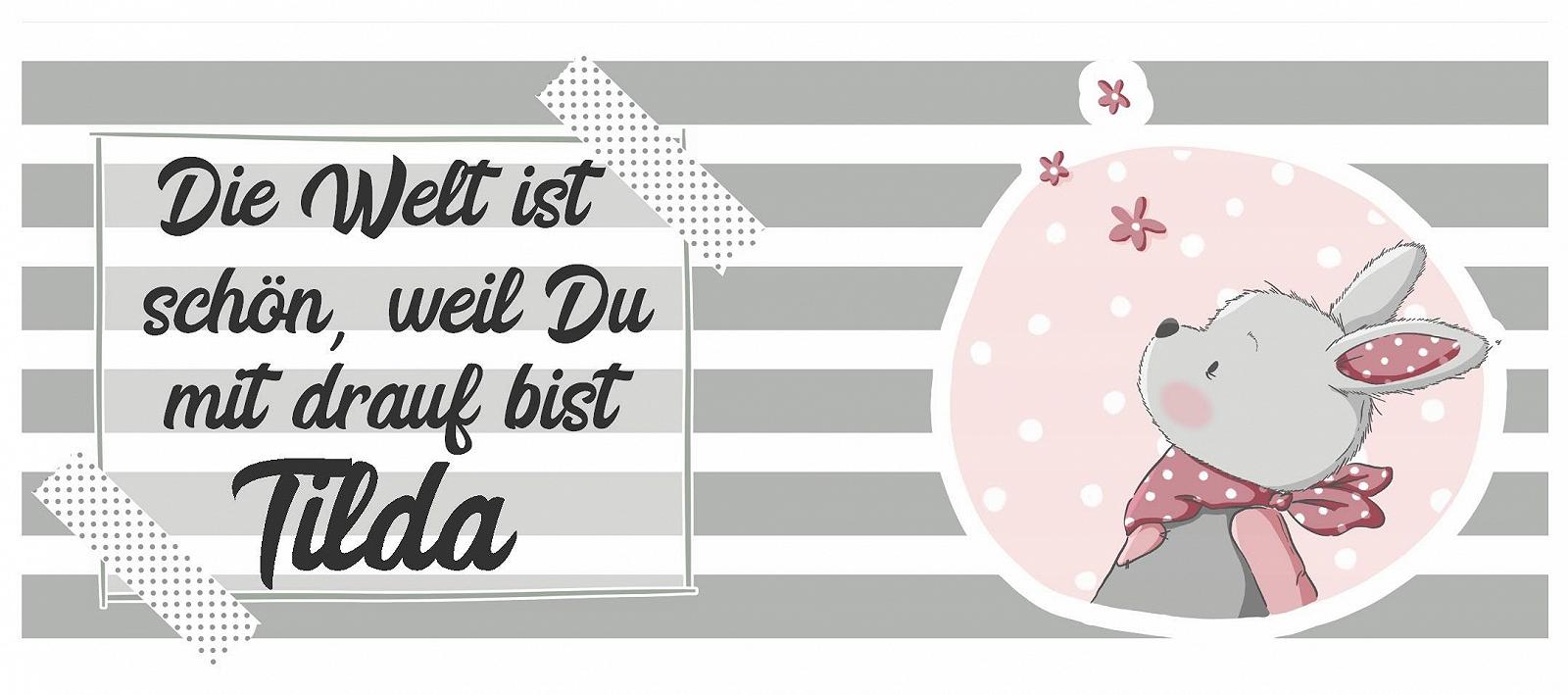 Дитяча кружка Rabbit Luna з іменем, рожево-сіра, з подарунковою упаковкою (кераміка), фото №1