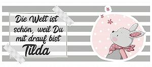 Детская кружка Rabbit Luna с именем, розово-серая, с подарочной упаковкой (керамика) - Фото 1