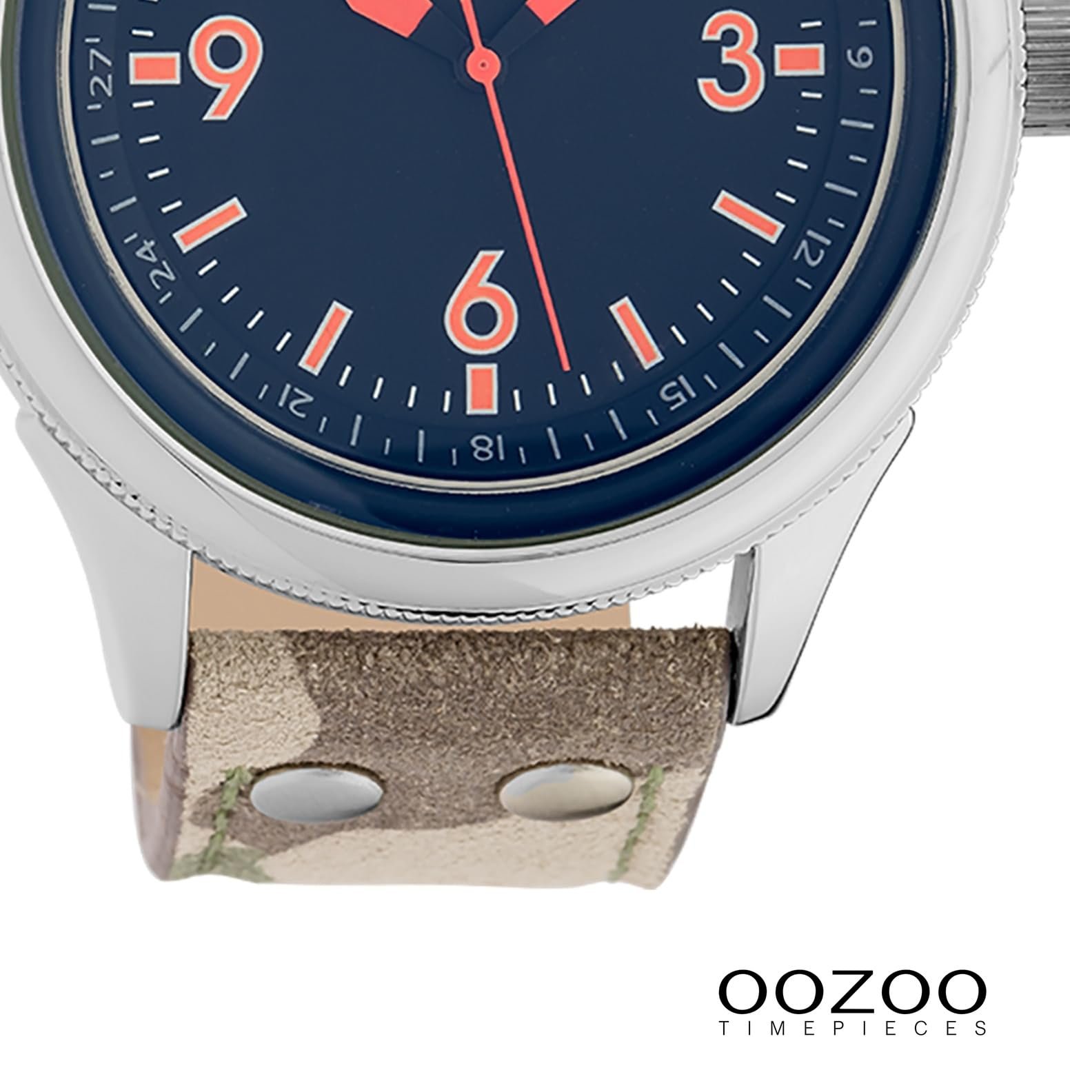 Часы Унисекс Oozoo Timepieces Аналоговые Кожа Камуфляжный Коричневый, Серебряно-Синий Ремешок, фото №3