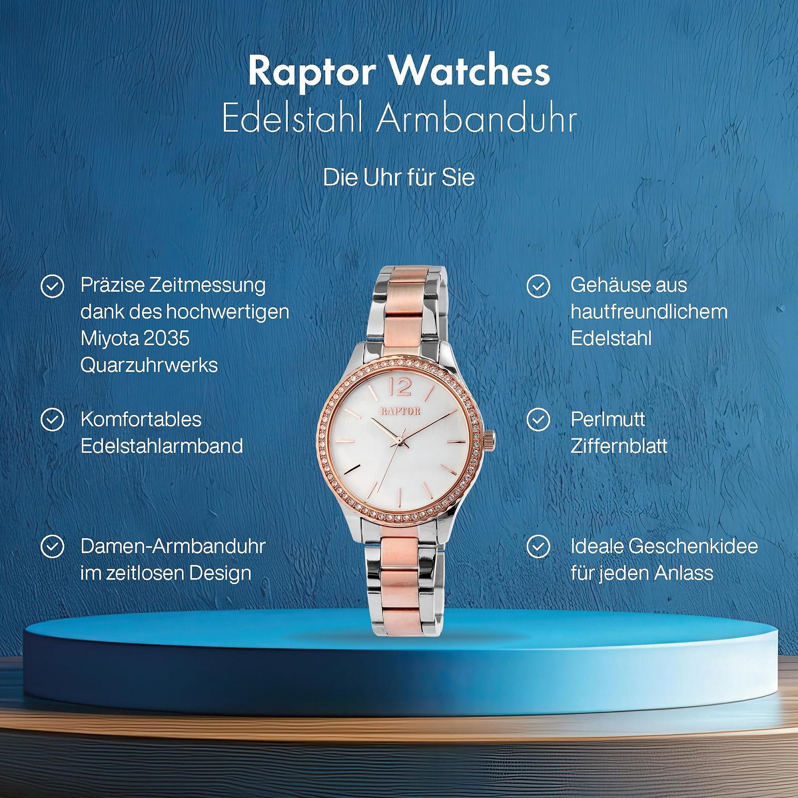 Годинник Raptor Жіночий нержавіюча сталь Перламутровий циферблат 21 см Довжина Блискуче оздоблення Японський кварцовий механізм, фото №2 Годинник Raptor Жіночий нержавіюча сталь Перламутровий циферблат 21 см Довжина Блискуче оздоблення Японський кварцовий механізм, фото №2