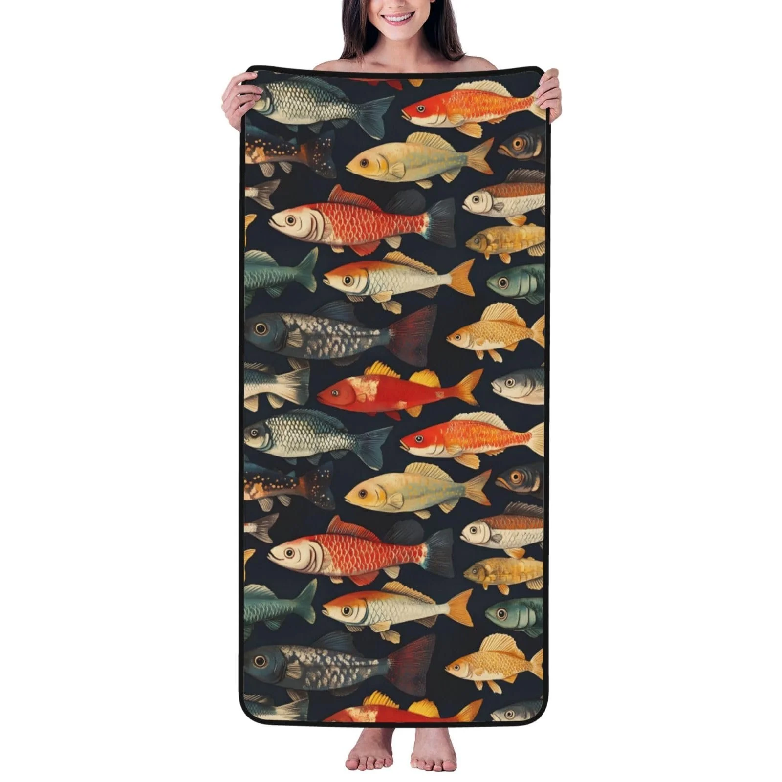 Рушник банний Colorful Fish Print Мікрофібра Швидкосохнучий Кольорові рибки 27 x 55 дюймів., фото №1