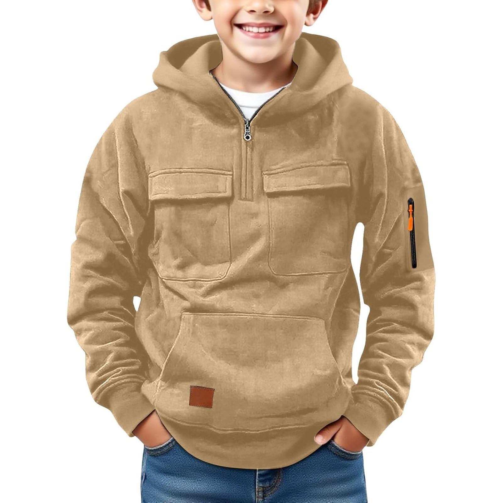 Джемпер детский, Толстовки для мальчиков, Повседневный пуловер с молнией на четверть, Практичная кофта с длинными рукавами для улицы, Спортивная толстовка для молодежи, Спортивная толстовка с капюшоном, фото №3