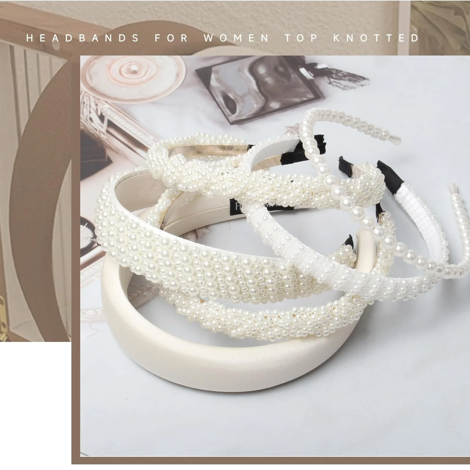 Набір з 5 жіночих обручів для волосся зі штучними перлами, фото №5